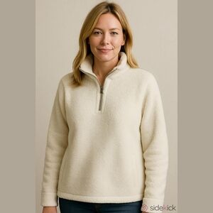 Weatherproof Original Frosty Tipped Sherpa Sweater Pullover Top Cream Sweatshirt